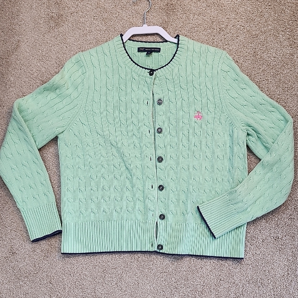 Brooks Brothers Green Cable Knit Cardigan Sweater
